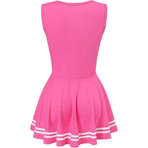 Women Sleeveless Overall Cheer Sissy Bodycon  Mini Dress Skirt Rose - Picture 7 of 7